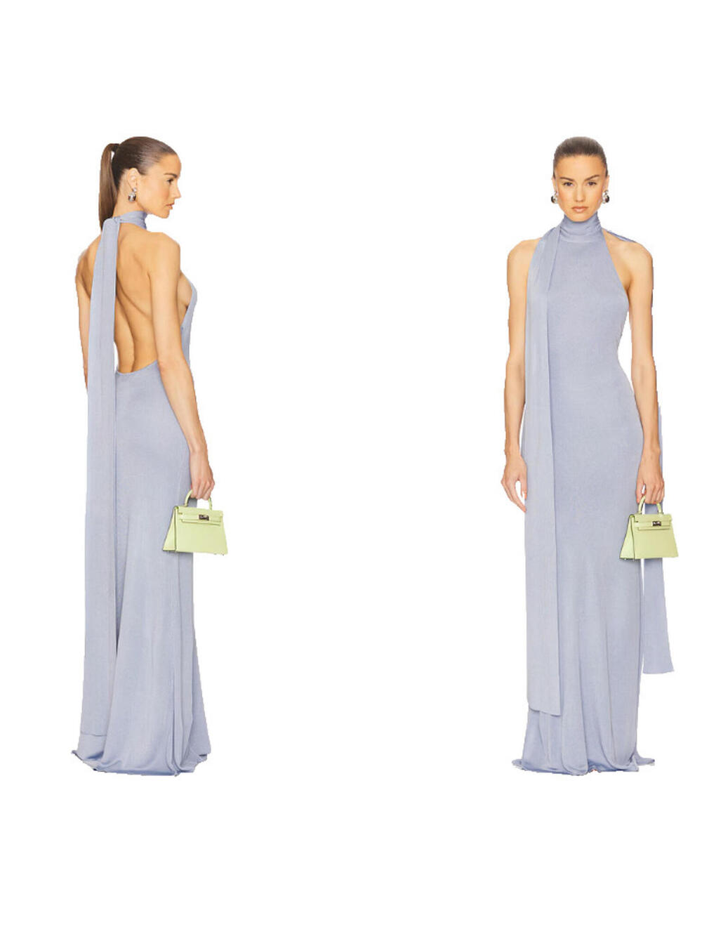 Helsa Maxi Wedding Dress open back Halter neck  sky blue size S NWT $329msrp